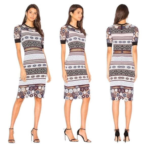 Parker Carol Crochet Flowers Bodycon Short Sleeve Knit Midi  Dress Size Small - Picture 1 of 9